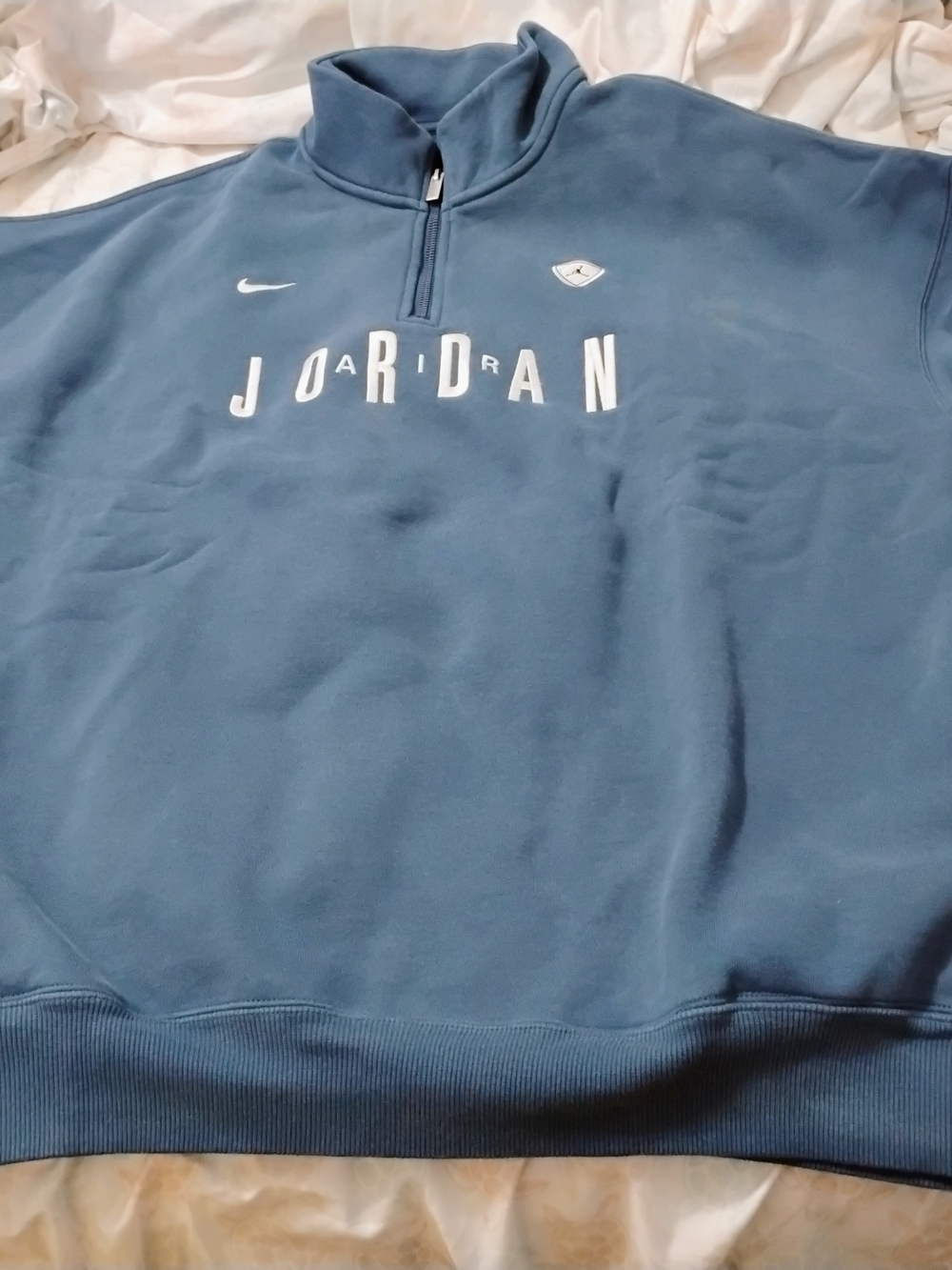 Jordan Men's 1/4 Zip-Up Pullover in Teal Blue with White Logo Size: Large NWT